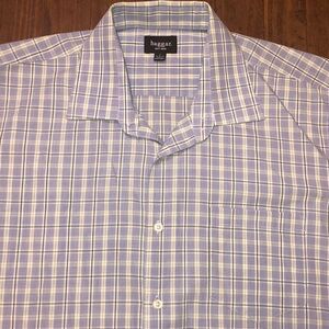Haggar blue & green plaid button down shirt Large